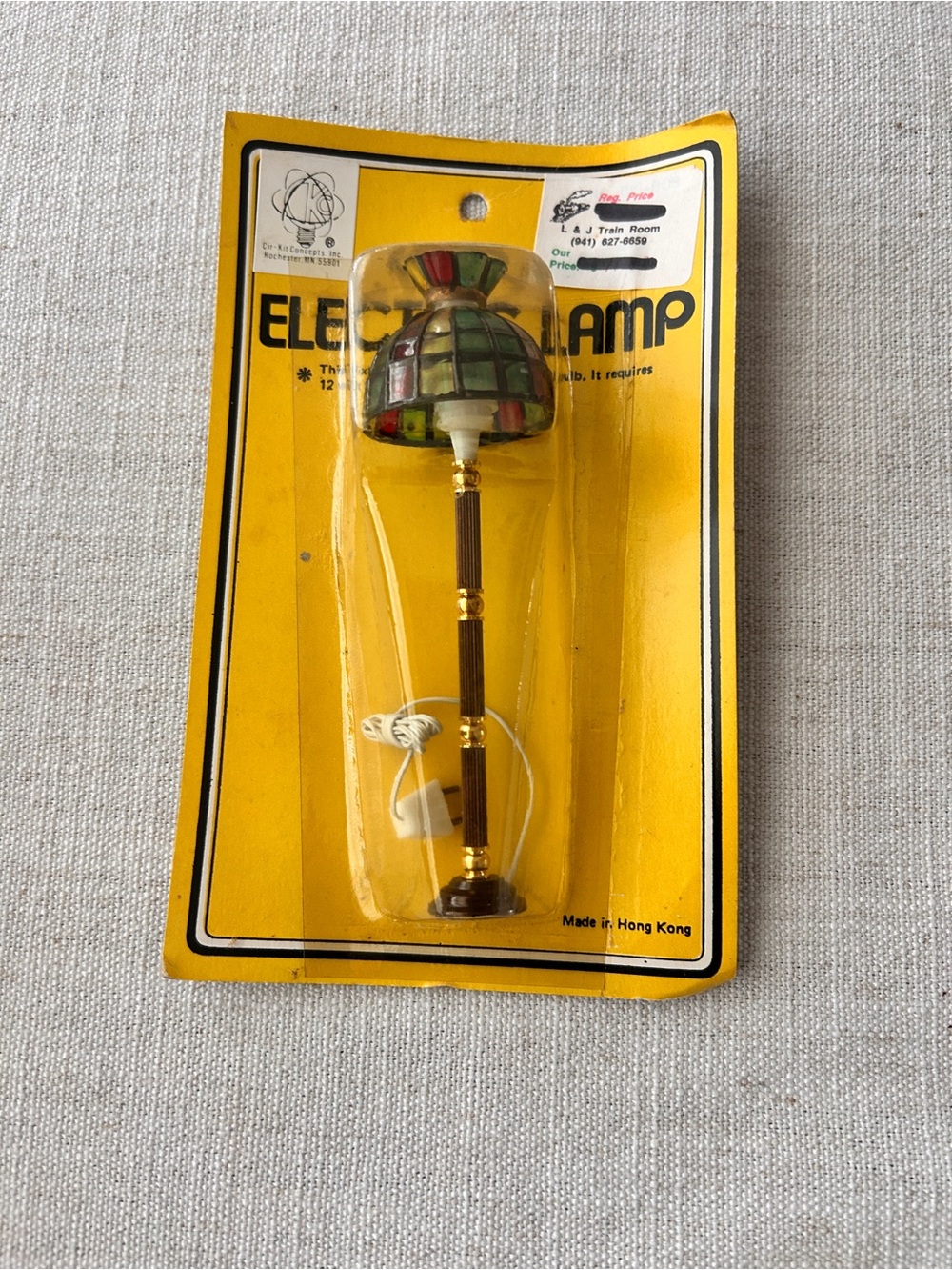 Dollhouse Miniature Floor Lamp Stain Glass Look Brown & Brass 1:12 12v Plug NEW